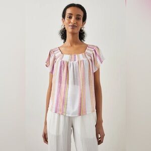 Rails Womens Top Sonora Hibiscus Stripe Colorful Elastic Square Neck Sz Large